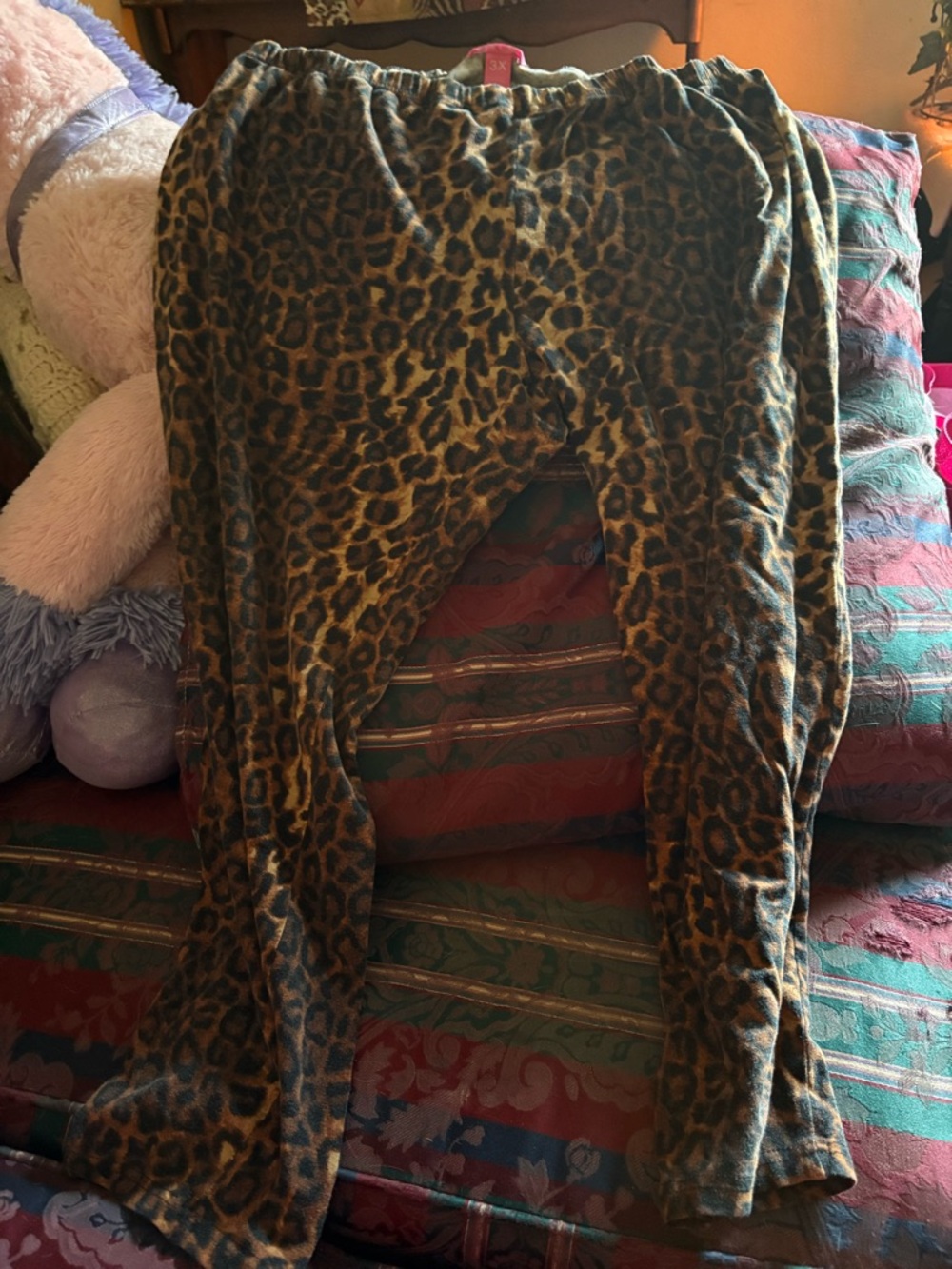 Leopard Print Fleece Leggings - Brown